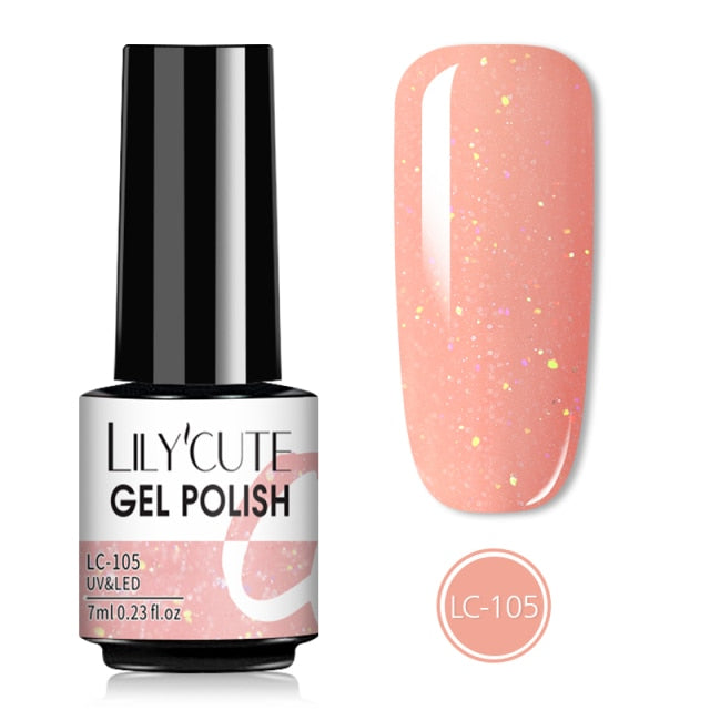 LILYCUTE 7ML Semi-transparent Nail Gel Rose Gold Nude Color Glitter Gel Soak Off UV Led Nail Gel Polish Nail Art Varnishes