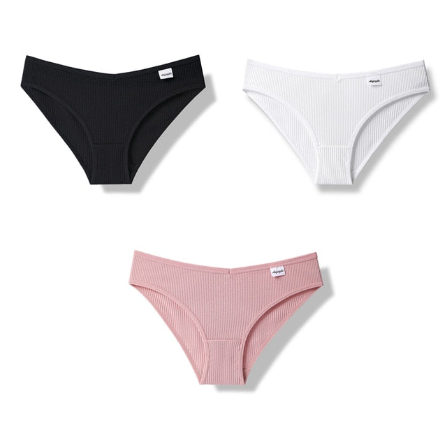 Julexy New 2021 Cotton Sexy Panties for Women Underpants Briefs Underwear Plus Size Pantys Lingerie 3PCS/Set 8 Solid Color