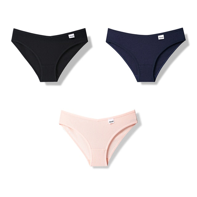 Julexy New 2021 Cotton Sexy Panties for Women Underpants Briefs Underwear Plus Size Pantys Lingerie 3PCS/Set 8 Solid Color