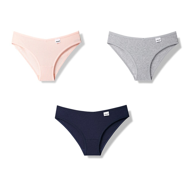 Julexy New 2021 Cotton Sexy Panties for Women Underpants Briefs Underwear Plus Size Pantys Lingerie 3PCS/Set 8 Solid Color