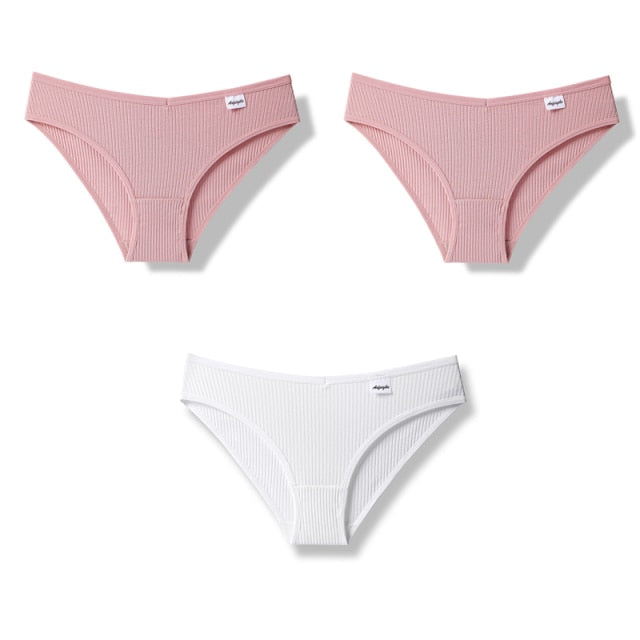 Julexy New 2021 Cotton Sexy Panties for Women Underpants Briefs Underwear Plus Size Pantys Lingerie 3PCS/Set 8 Solid Color