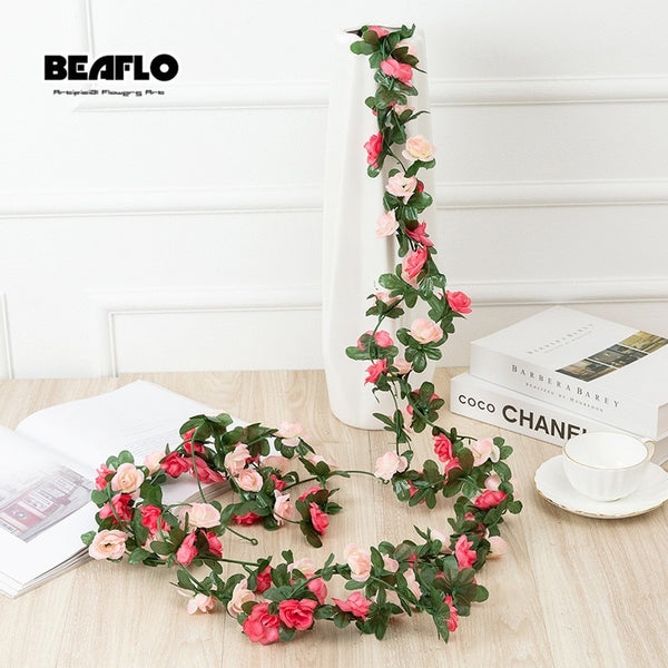 2.2M Artificial rose flowers rattan autumn Small Peony String decor silk fake garland for wedding home hotel Garden Decoration
