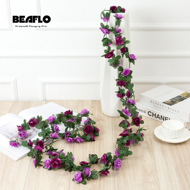 2.2M Artificial rose flowers rattan autumn Small Peony String decor silk fake garland for wedding home hotel Garden Decoration