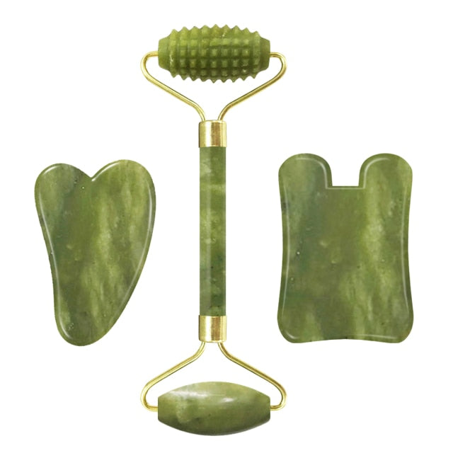 Drop Shipping Jade Face Roller Gua Sha Facial Massager 100% Natural Real Stone Gouache Scraper Face Skin Care Massage Tools