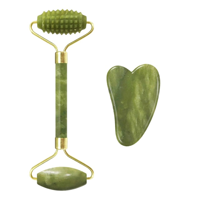 Drop Shipping Jade Face Roller Gua Sha Facial Massager 100% Natural Real Stone Gouache Scraper Face Skin Care Massage Tools