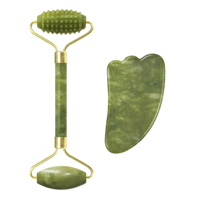 Drop Shipping Jade Face Roller Gua Sha Facial Massager 100% Natural Real Stone Gouache Scraper Face Skin Care Massage Tools