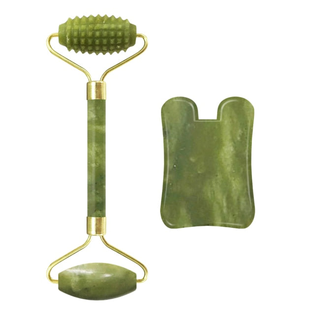 Drop Shipping Jade Face Roller Gua Sha Facial Massager 100% Natural Real Stone Gouache Scraper Face Skin Care Massage Tools