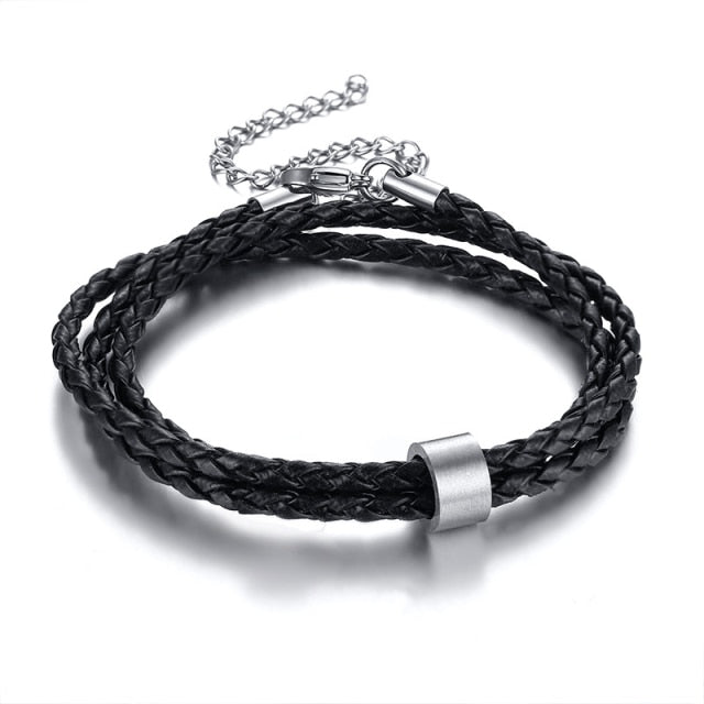 Vnox Free Personalize Family Name Bracelets for Men Layered Leather With Beads Charm Bracelet Couple Anniversary Gift to DAD Son