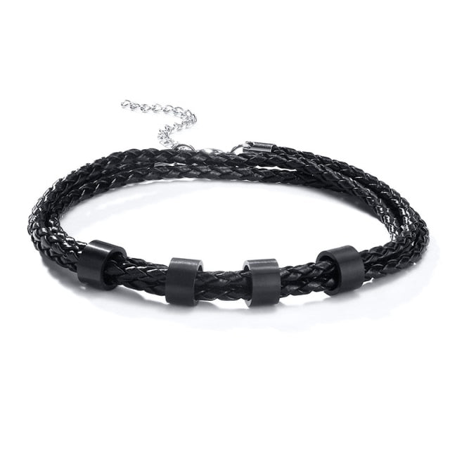 Vnox Free Personalize Family Name Bracelets for Men Layered Leather With Beads Charm Bracelet Couple Anniversary Gift to DAD Son