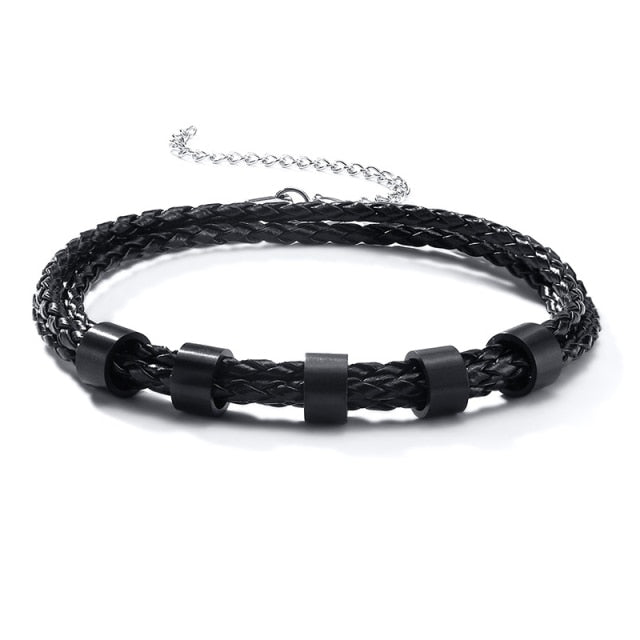 Vnox Free Personalize Family Name Bracelets for Men Layered Leather With Beads Charm Bracelet Couple Anniversary Gift to DAD Son