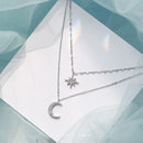 2021 New 925 Sterling Silver Double Layer Star Moon Necklace Women Clavicle Chain Fine Jewelry Party Wedding Accessories