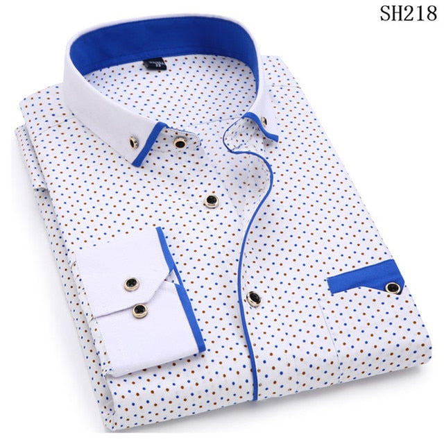 Fashion Print Casual Men Long Sleeve Button Shirt Stitching Pocket Design Fabric Soft Comfortable For Men Dress Slim Fit 4XL 8XL
