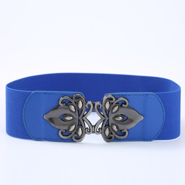 New Korean Style Windbreaker Elastic Waistband Button Decoration Wide Belt Ladies Belt Alloy Buckle Belt Dress Women Accessory