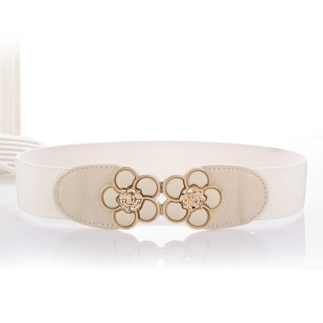 New Korean Style Windbreaker Elastic Waistband Button Decoration Wide Belt Ladies Belt Alloy Buckle Belt Dress Women Accessory