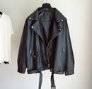 Sungtin Women Loose Pu Leather Jacket Black Soft Faux Leather Jacket Street Moto Biker Leather Coat Jacket Lady Casual Outerwear