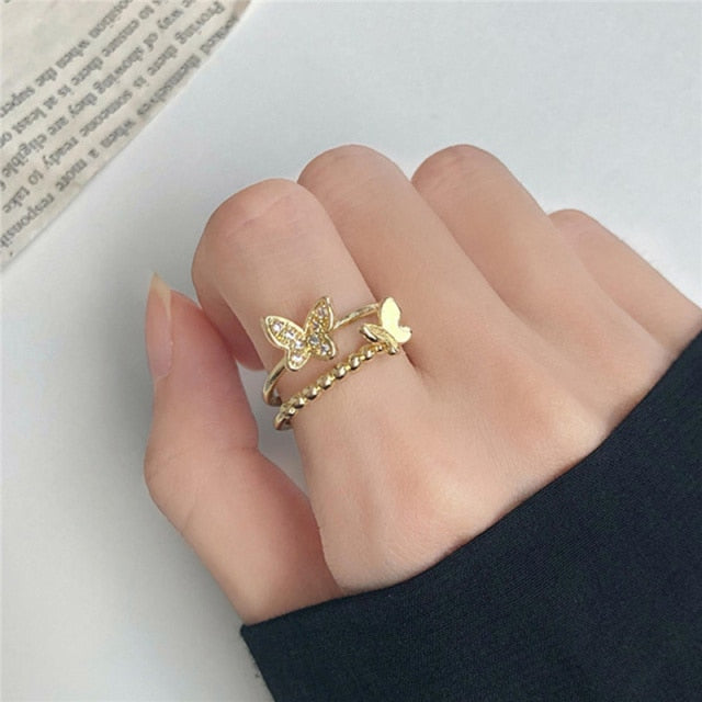 Punk Fashion Butterfly Rings For Women Men Gold Silver Color Lover Couple Butterfly Ring Set Opening Engagement Wedding Jewelry