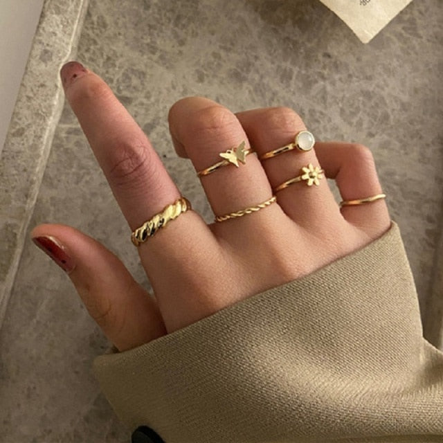 Punk Fashion Butterfly Rings For Women Men Gold Silver Color Lover Couple Butterfly Ring Set Opening Engagement Wedding Jewelry