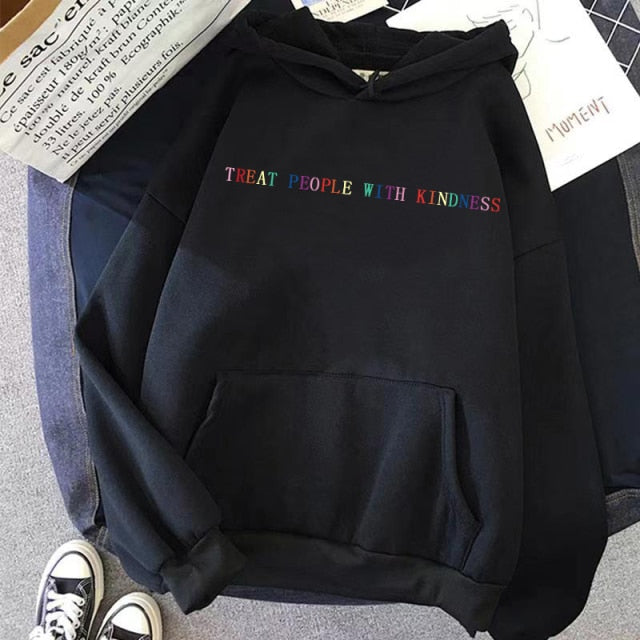 2021 New Treat People with Kindness Fashion Hoodeds Women Vintage Casual Punk Letter Hip Hop Hooded S-3XL