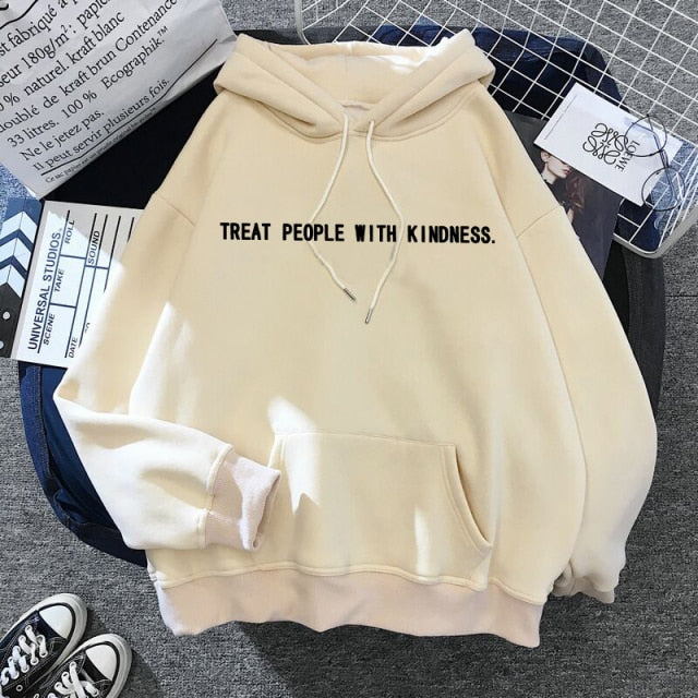 2021 New Treat People with Kindness Fashion Hoodeds Women Vintage Casual Punk Letter Hip Hop Hooded S-3XL