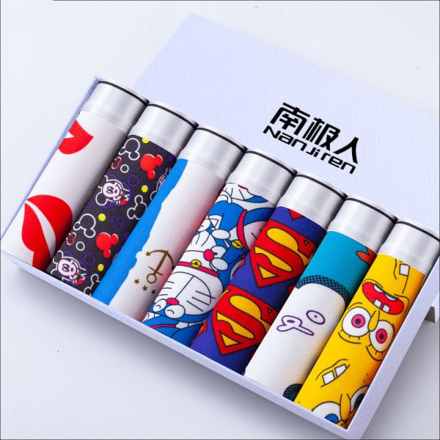 7PCS/Lot Men'S Underwear  Men'S Boxer Comfortable And Breathable Cartoon Sexy Underwear Men  Panties Solid Shorts Brand  Pouch