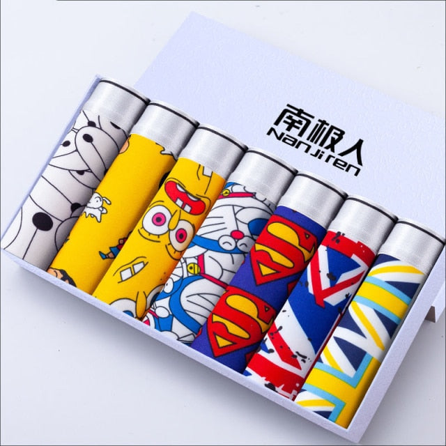 7PCS/Lot Men'S Underwear  Men'S Boxer Comfortable And Breathable Cartoon Sexy Underwear Men  Panties Solid Shorts Brand  Pouch
