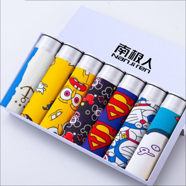 7PCS/Lot Men'S Underwear  Men'S Boxer Comfortable And Breathable Cartoon Sexy Underwear Men  Panties Solid Shorts Brand  Pouch