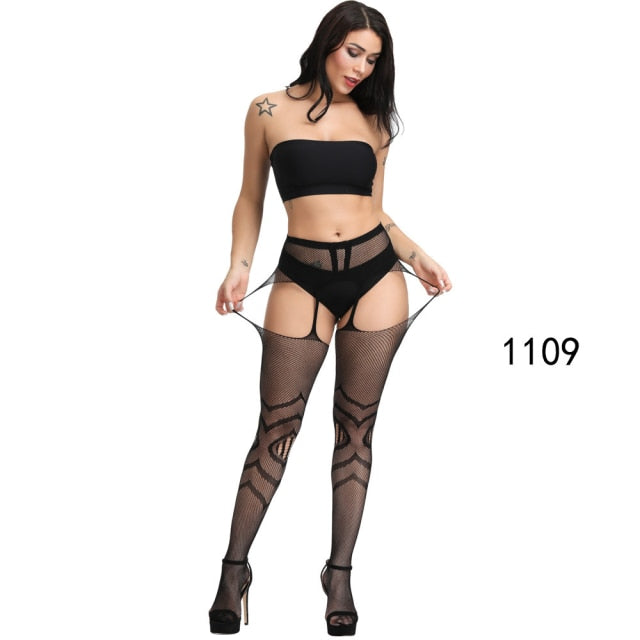 Hot Sale Erotic Stockings With Garter Belt For Women Fishnet Pantyhose Plus Size Thigh High Socks Sexy Lingerie
