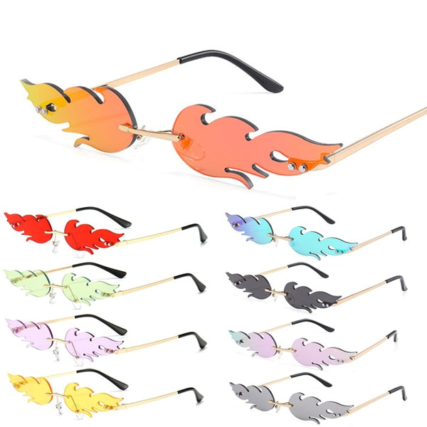 Women Rimless Wave  Glasses Luxury Fashion Metal Shades Vintage Women Mirror Eyewear UV400 2020 Hot Fire Flame Sunglasses