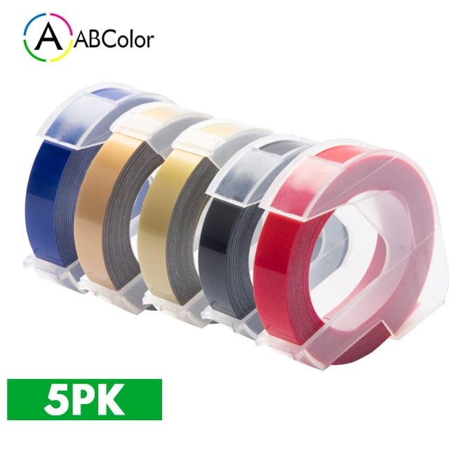 5Pcs 9mm For DYMO 3D Embossing Tape Plastic 3D Embossing Label Tape Printer Ribbon For DYMO 12695 Motex E-101 E-303 Label Maker