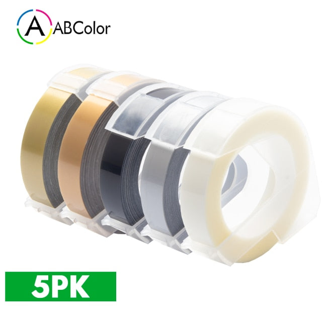 5Pcs 9mm For DYMO 3D Embossing Tape Plastic 3D Embossing Label Tape Printer Ribbon For DYMO 12695 Motex E-101 E-303 Label Maker