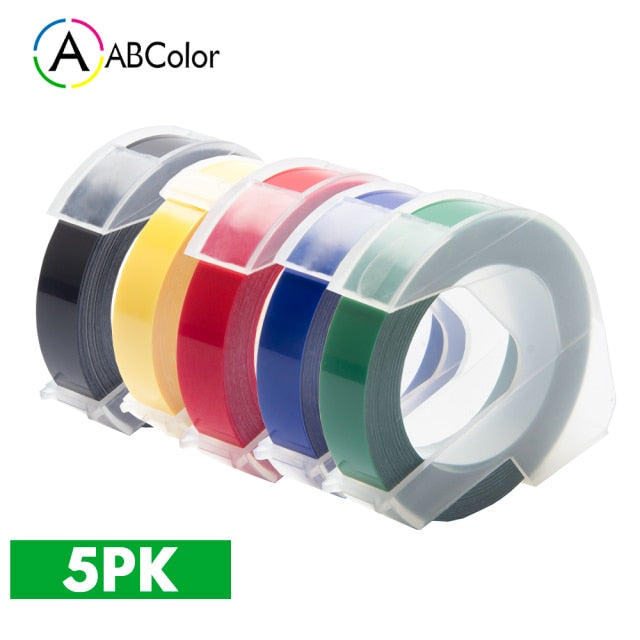 5Pcs 9mm For DYMO 3D Embossing Tape Plastic 3D Embossing Label Tape Printer Ribbon For DYMO 12695 Motex E-101 E-303 Label Maker