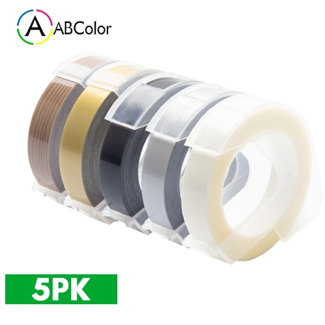 5Pcs 9mm For DYMO 3D Embossing Tape Plastic 3D Embossing Label Tape Printer Ribbon For DYMO 12695 Motex E-101 E-303 Label Maker