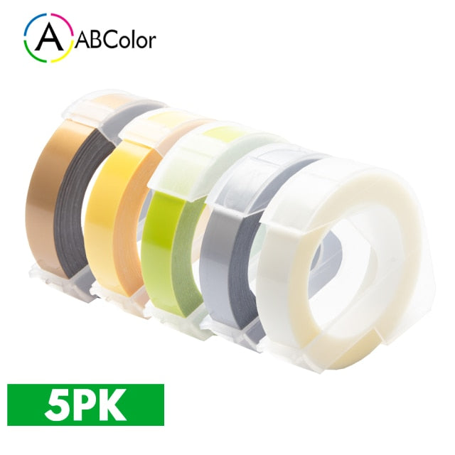 5Pcs 9mm For DYMO 3D Embossing Tape Plastic 3D Embossing Label Tape Printer Ribbon For DYMO 12695 Motex E-101 E-303 Label Maker