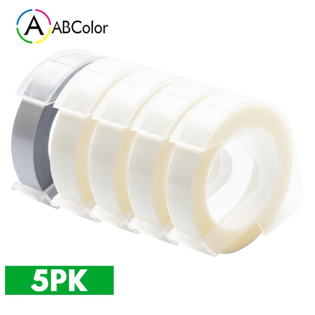 5Pcs 9mm For DYMO 3D Embossing Tape Plastic 3D Embossing Label Tape Printer Ribbon For DYMO 12695 Motex E-101 E-303 Label Maker