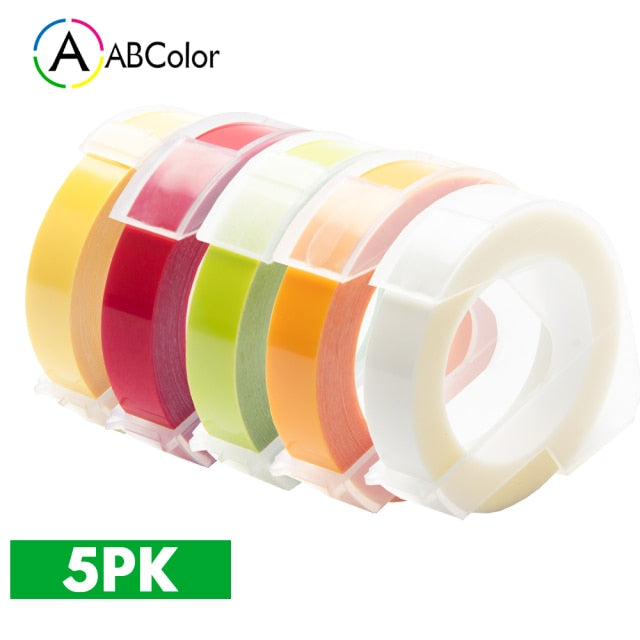 5Pcs 9mm For DYMO 3D Embossing Tape Plastic 3D Embossing Label Tape Printer Ribbon For DYMO 12695 Motex E-101 E-303 Label Maker