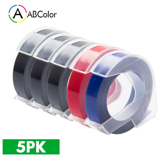 5Pcs 9mm For DYMO 3D Embossing Tape Plastic 3D Embossing Label Tape Printer Ribbon For DYMO 12695 Motex E-101 E-303 Label Maker