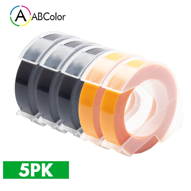 5Pcs 9mm For DYMO 3D Embossing Tape Plastic 3D Embossing Label Tape Printer Ribbon For DYMO 12695 Motex E-101 E-303 Label Maker