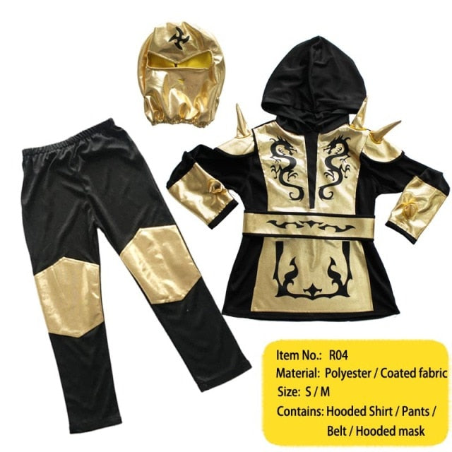 Ninja Costume Kids Gold Sliver Dragon Ninja Costume Hooded Shirt Pants Belt with Mask Carnival Costume
