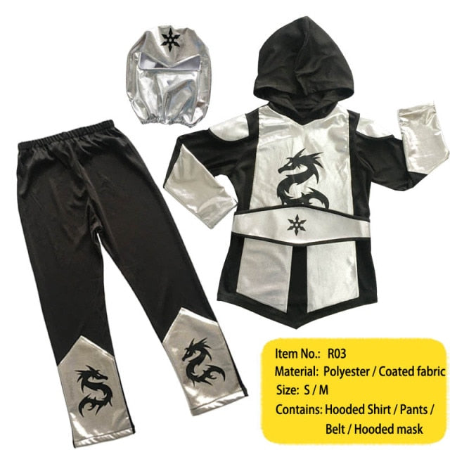 Ninja Costume Kids Gold Sliver Dragon Ninja Costume Hooded Shirt Pants Belt with Mask Carnival Costume