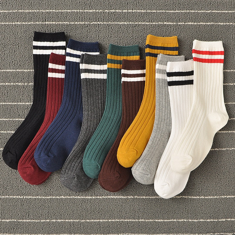 Spring Socks Women Woman  Korean Version of The Two Bars Japanese Striped Cotton Tube  Pile Socks Ins Tide Socks College Style