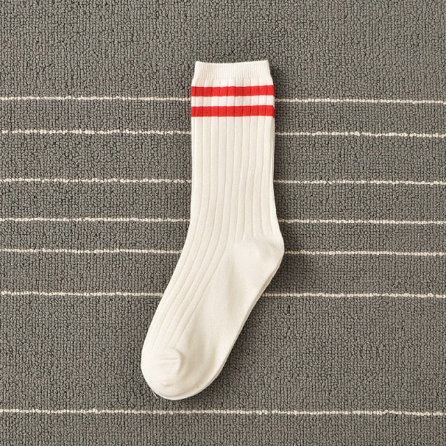 Spring Socks Women Woman  Korean Version of The Two Bars Japanese Striped Cotton Tube  Pile Socks Ins Tide Socks College Style