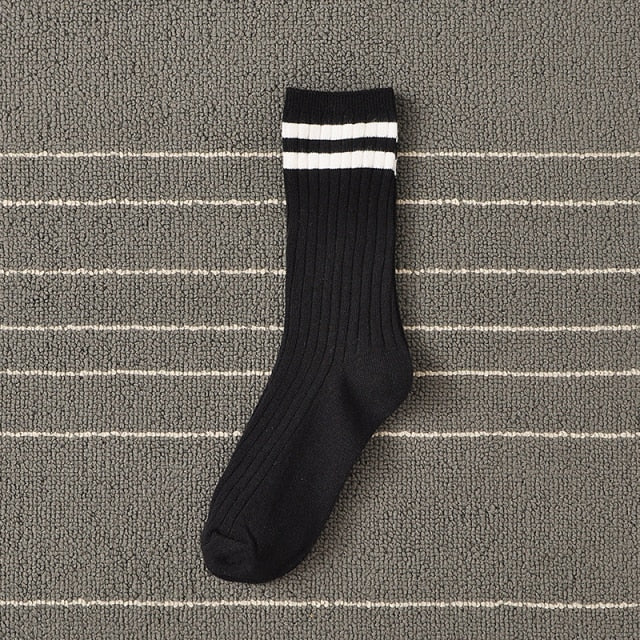 Spring Socks Women Woman  Korean Version of The Two Bars Japanese Striped Cotton Tube  Pile Socks Ins Tide Socks College Style