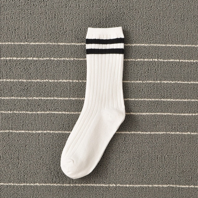 Spring Socks Women Woman  Korean Version of The Two Bars Japanese Striped Cotton Tube  Pile Socks Ins Tide Socks College Style