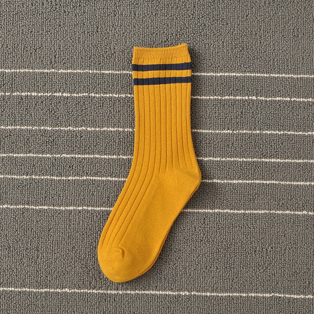 Spring Socks Women Woman  Korean Version of The Two Bars Japanese Striped Cotton Tube  Pile Socks Ins Tide Socks College Style