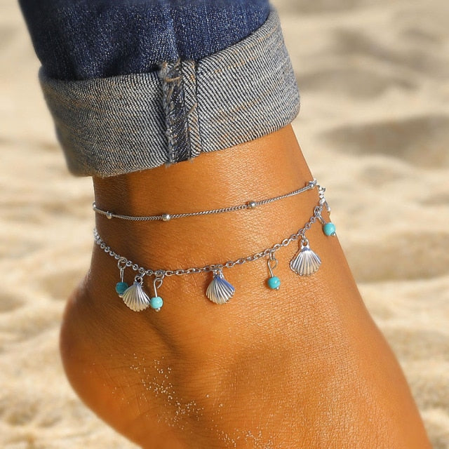 IPARAM Women's Anklet Bohemian Layered Heart Anklet 2021 Summer Beach Anklets On Foot Ankle Bracelets For Women Leg Chain