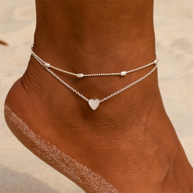 IPARAM Women's Anklet Bohemian Layered Heart Anklet 2021 Summer Beach Anklets On Foot Ankle Bracelets For Women Leg Chain