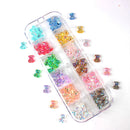 12 grid box 60Pcs 3D Cute Bear/Butterfly Resin Nail Art Decorations Aurora Rhinestone for Nails Glitter DIY Manicure Accessories