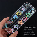 12 grid box 60Pcs 3D Cute Bear/Butterfly Resin Nail Art Decorations Aurora Rhinestone for Nails Glitter DIY Manicure Accessories