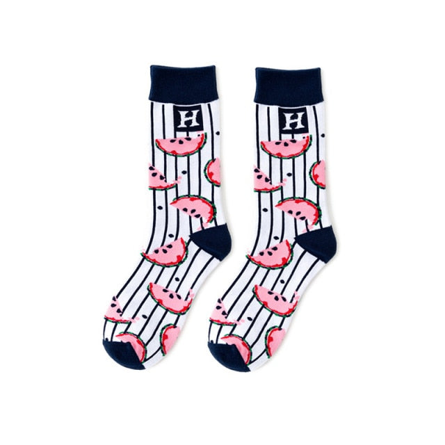 Funny Men Women Fashion Harajuku Fruit Socks Lovely Art With Avocado Sushi Food Animal Dog Happy Socks