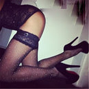 Fashion Sexy Crystal Fishnet Stockings Tights Rhinestone Pantyhose  Lingerie Black Lace Thigh High Stockings For Women Medias